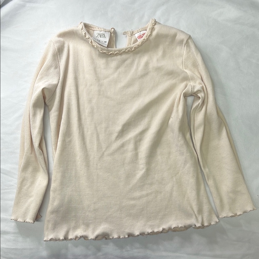 Zara (2-3yrs) Beige Ribbed Top with Ruffled Trim